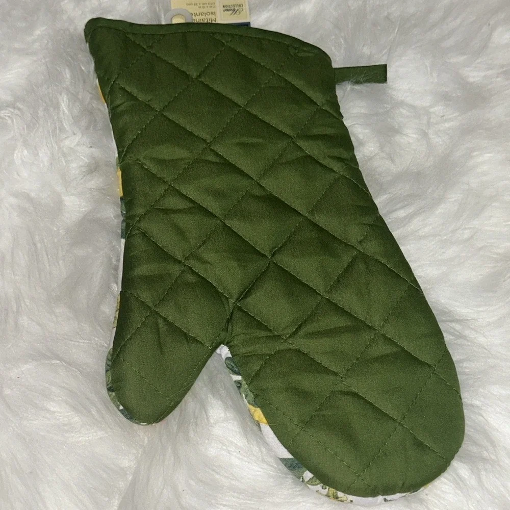 Home Collection 4pc Lemon Kitchen Set Oven Mitt Pot Holders Towel Yellow Green